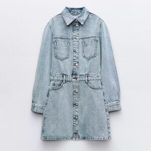 Zara NWOT Dress Denim Minidress sz L front/back pockets cozy warm western work